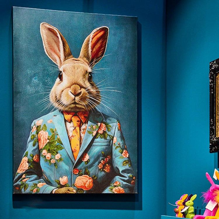 Картина Кролик в цветочном пиджаке, акрил, холст Canvas Acrylic Painting Flower Jacket Rabbit