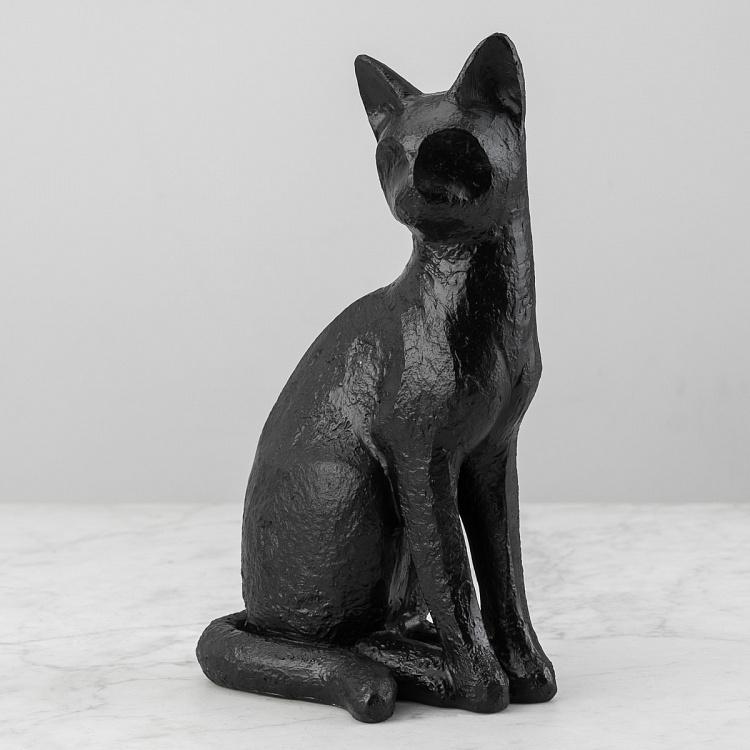 Статуэтка Чёрный кот сидящий Cat Figurine Shiny Black Patina