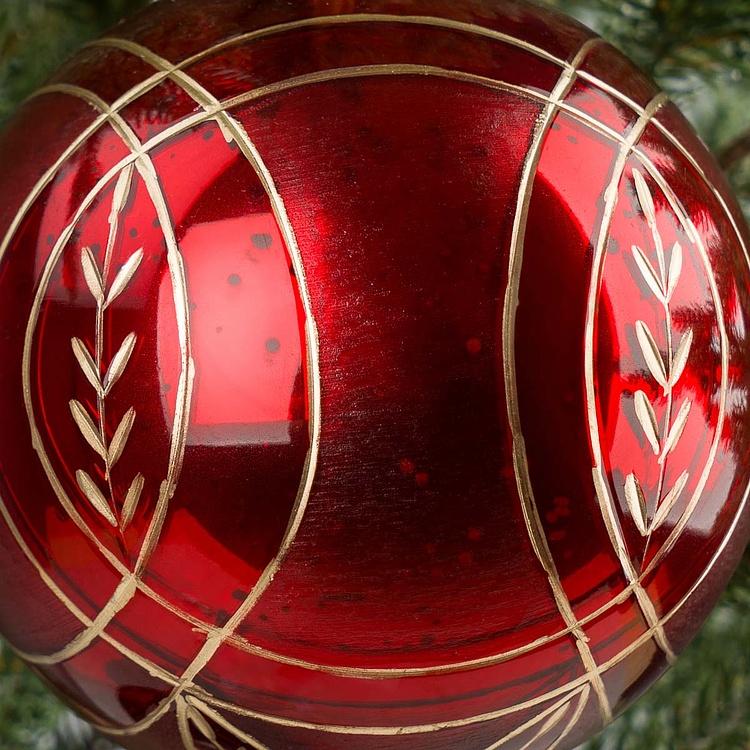 Ёлочная игрушка Красный шар с золотым орнаментом, L Modern Pattern Aged Ball Red 12 cm