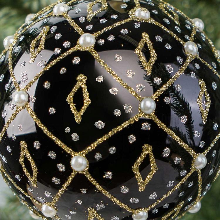 Ёлочный шар Волшебная ночь Geometric Pattern Ball Black With Pearls 8 cm