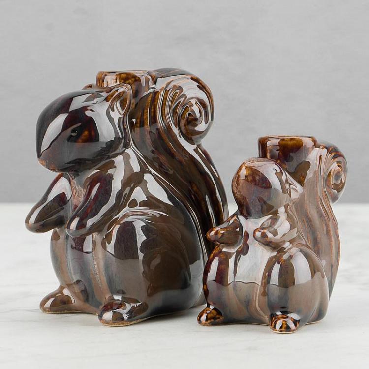 Набор из двух керамических подсвечников Белки Set Of 2 Stoneware Squirrel Candle Holder Brown