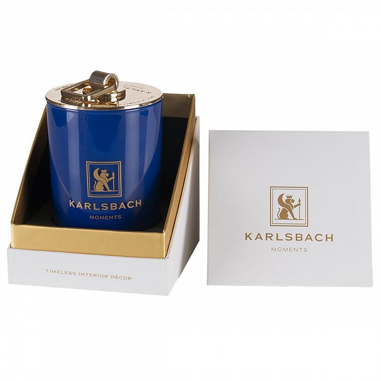 Арома-свеча в синем стакане с золотой крышкой Цитрус Aroma Candle In Dark Blue Glass With Gold Classic