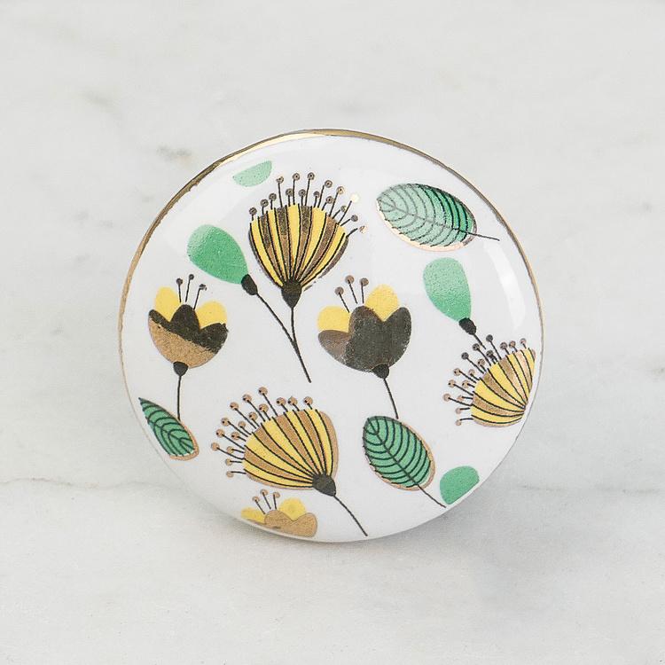 Керамическая мебельная ручка Букет тюльпанов Tulip Bouquet Gold Ceramic Knob