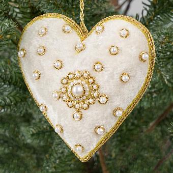 Ёлочная игрушка White Velvet Heart With Pearls 10 cm