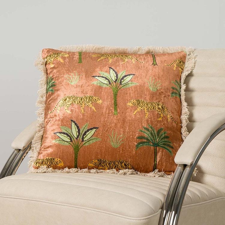 Декоративная подушка с бахромой Шафрановые тигры Cushion With Fringes Tiger Safron
