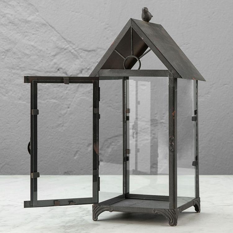 Подсвечник Скворечник с птицей Aged Gray Metal Lantern House Shape