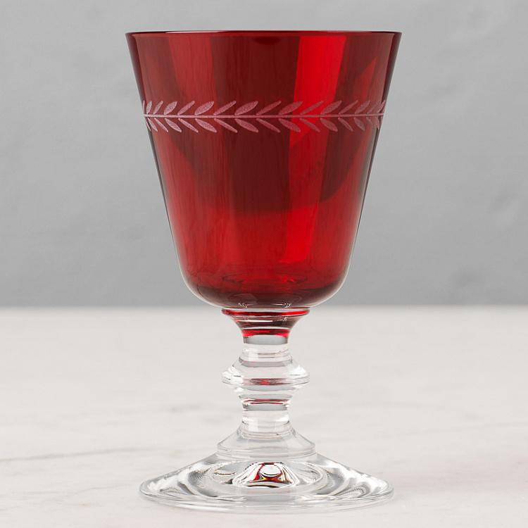 Красный бокал для вина с узором Листва Red Glass Leaf Cutting Wine