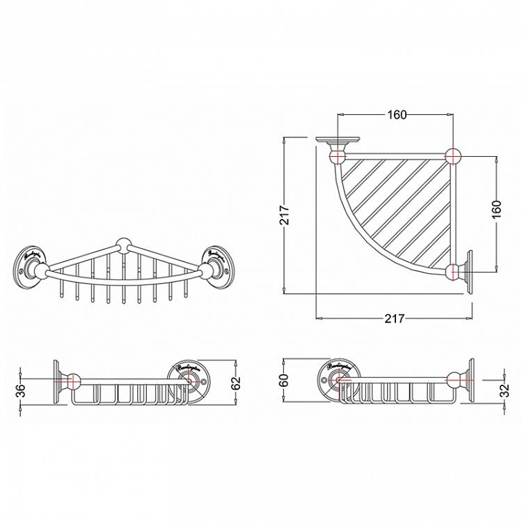 Угловая полка-решётка цвета хром, S Shelf Basket Corner Chrome Small