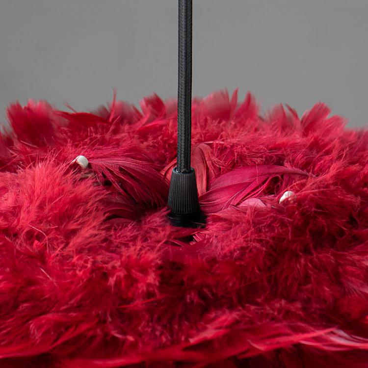 Подвесной светильник Эос на чёрном проводе, красные перья, S Eos Hanging Lamp With Black Cord Mini