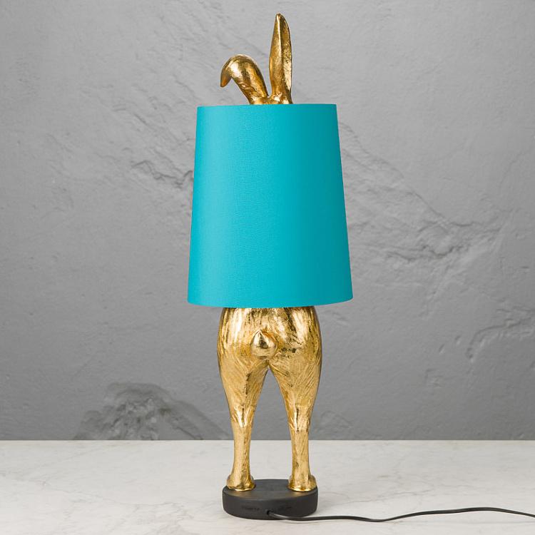 Настольная лампа Робкий кролик с бирюзовым абажуром, M Table Lamp Hiding Bunny Gold Turquoise