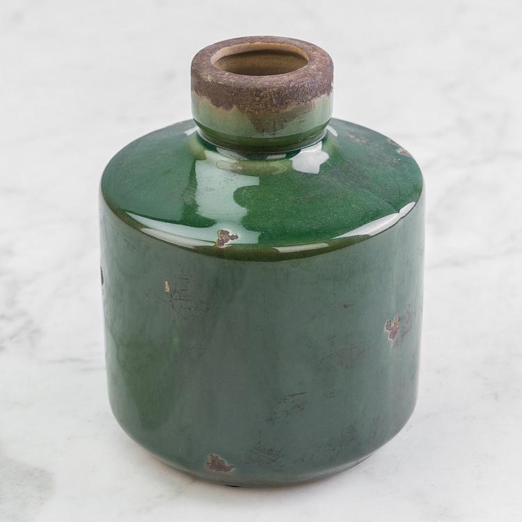 Низкая оливковая керамическая ваза Бутыль Bottle Vase Olive Green Low