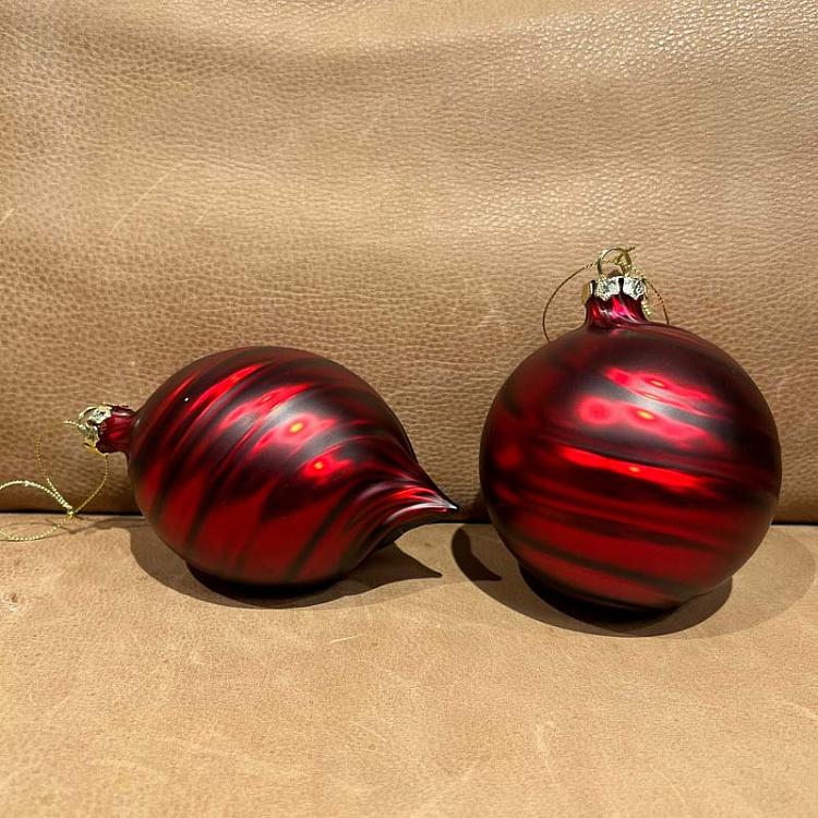 Набор из двух бордовых ёлочных шаров Вихрь Set Of 2 Glass Drop And Ball Metall Swirl Burgundy 10 cm