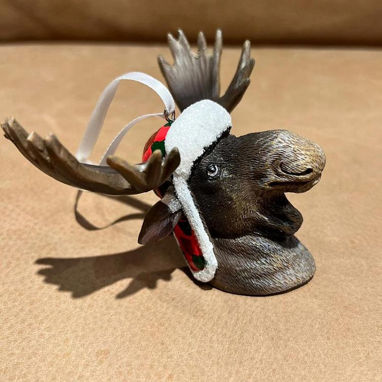 Ёлочная игрушка Голова лося в шапке Moose Head With Hat Brown 13,5 cm