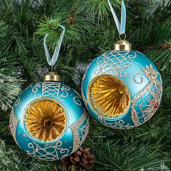 Набор из 2-х ёлочных игрушек Set Of 2 Balls With A Windows Blue 10 cm