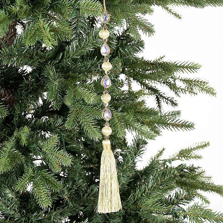 Зелёная новогодняя подвеска с крупными стразами и кисточкой Tassel With Large Rhinestones Green 33 cm