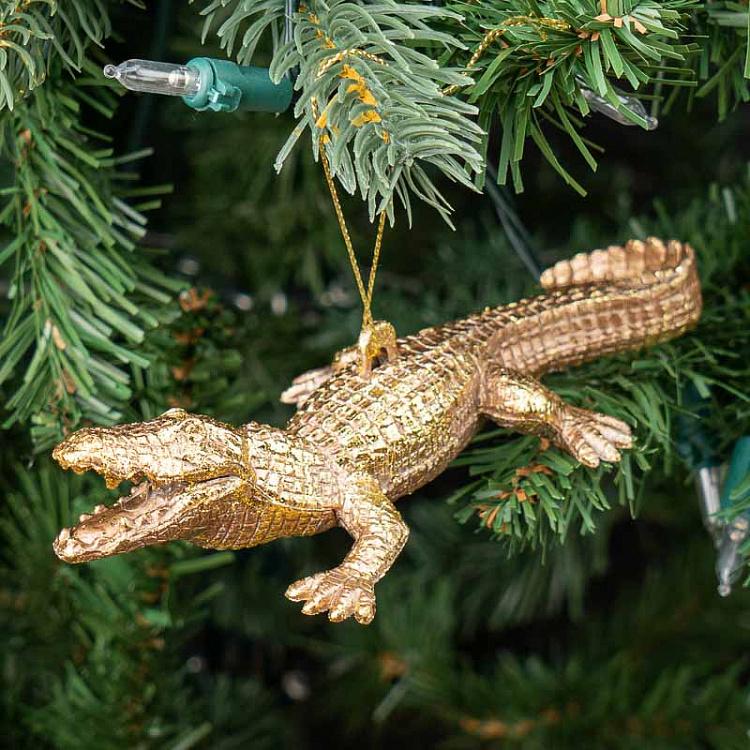 Ёлочная игрушка Золотой крокодил Hanger Crocodile Gold 16 cm