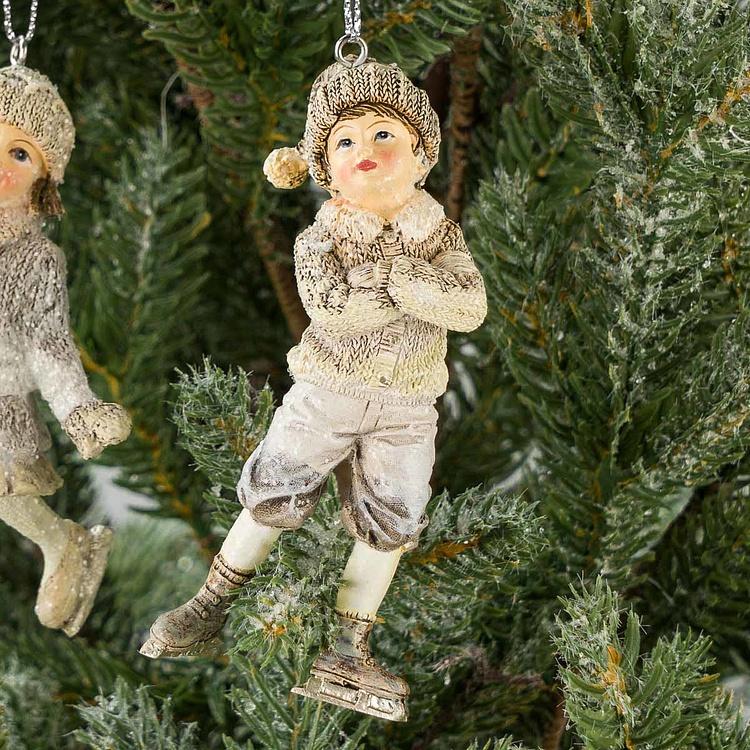 Набор из двух ёлочных игрушек Дети на коньках Set Of 2 Skating Snowkids Cream 10,5 cm