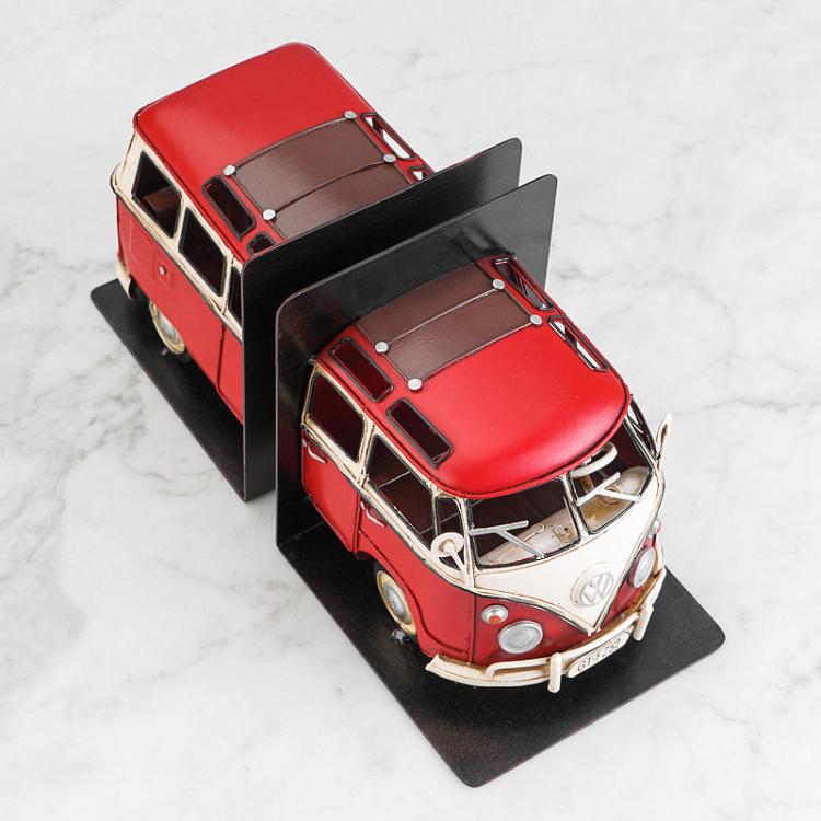 Набор из двух держателей для книг Красный минивэн Фольксваген Bookend Red Volkswagen Van
