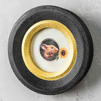 Sunflower Mouse Painting In Round Frame
