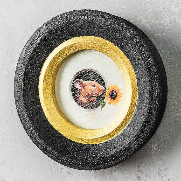 Картина в круглой раме Мышка с подсолнухом Sunflower Mouse Painting In Round Frame