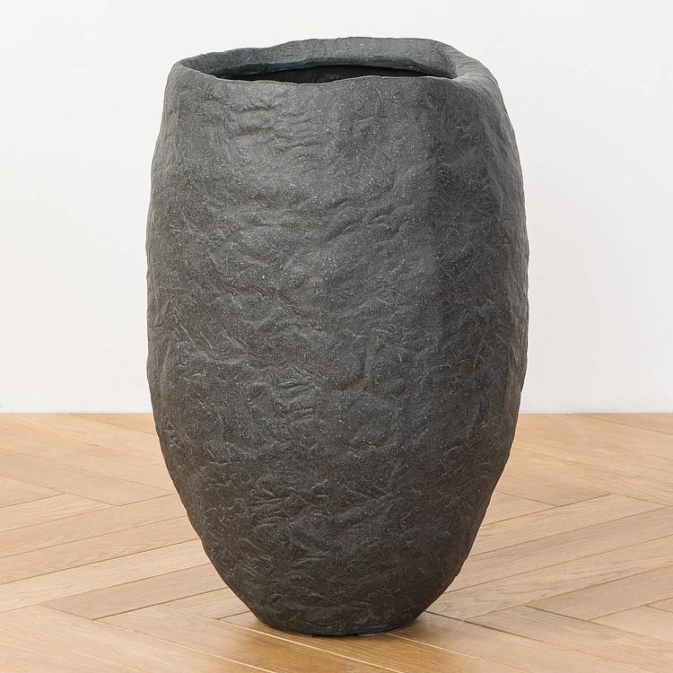 Высокое тёмно-серое кашпо-чаша Эффектори Органик, S Effectory Organic Tall Bowl Dark Gray Small