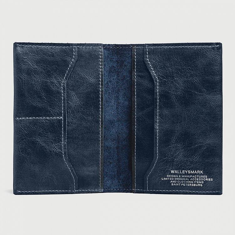 Синяя кожаная обложка для паспорта Passport Cover, Blue Opaco