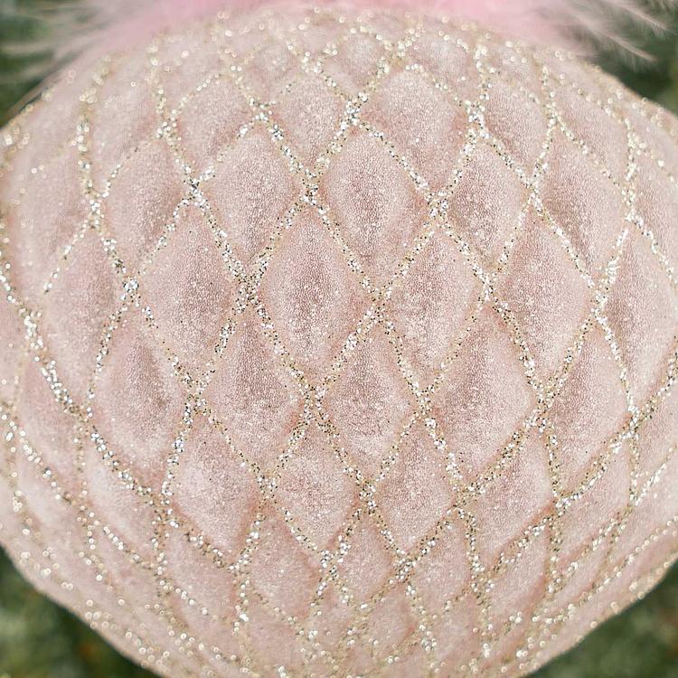 Ёлочная игрушка Розовая шишка с пухом, M Multifaceted Bulb With Fluff Pink 10 cm