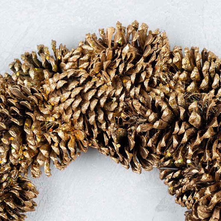 Золотистый венок из шишек Pinecone Wreath Gold 46 cm