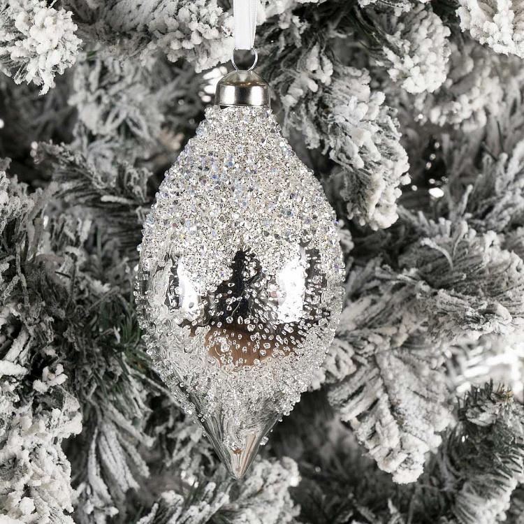 Ёлочная игрушка Серебряный конус с пайетками Sequins Cone Ball Silver 15 cm