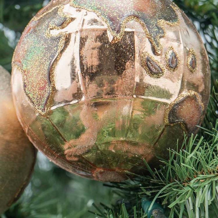 Набор из 2-х ёлочных игрушек Земной шар Set Of 2 Glass World Globe Ball Gold/Cream 10 cm