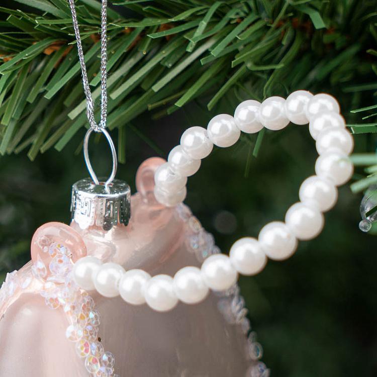 Ёлочная игрушка Сумочка с бусинами Glass Hanger Purse White With Beads 7 cm