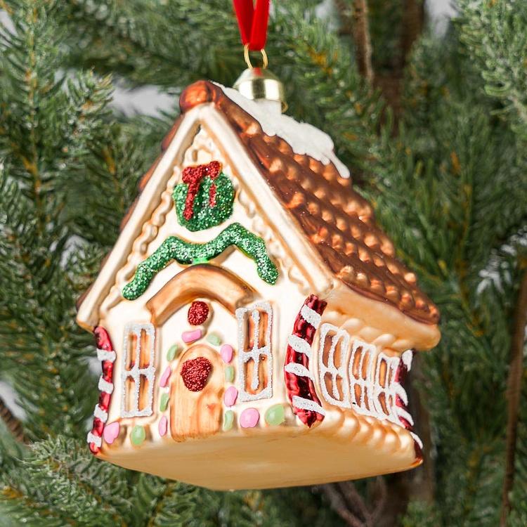 Ёлочная игрушка Бежевый пряничный домик House 13 cm