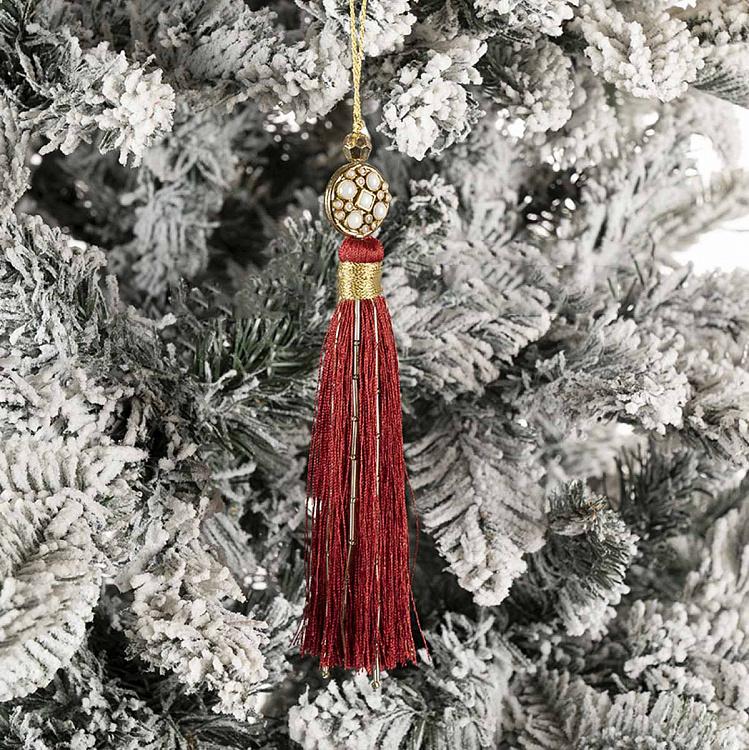 Новогодняя подвеска Красная кисточка с жемчужинами Pearl Pendant With Red Tassel 17 cm