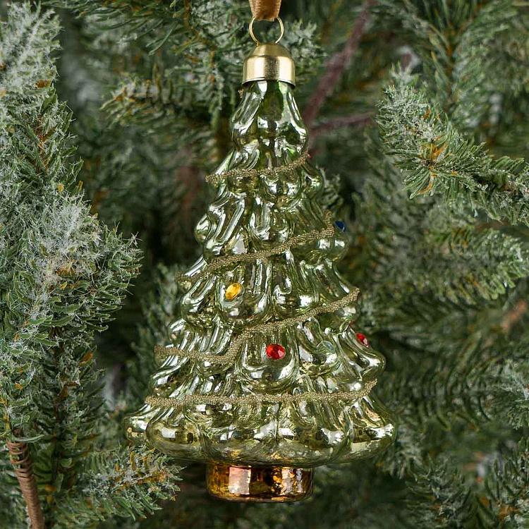 Ёлочная игрушка Зелёная ёлочка со стразами Rhinestones Christmas Tree Ball Green 12 cm