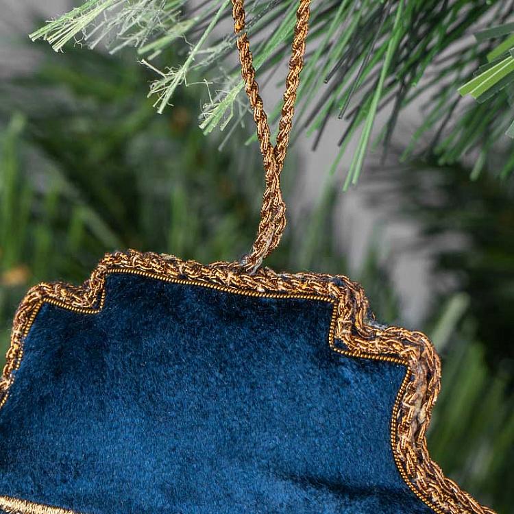 Синяя новогодняя подвеска Лев Velvet Pendant Lion Blue 15 cm