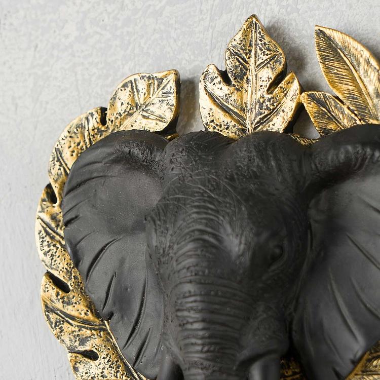 Декоративный крючок Слон в золотых листьях Elephant Hook Black And Gold