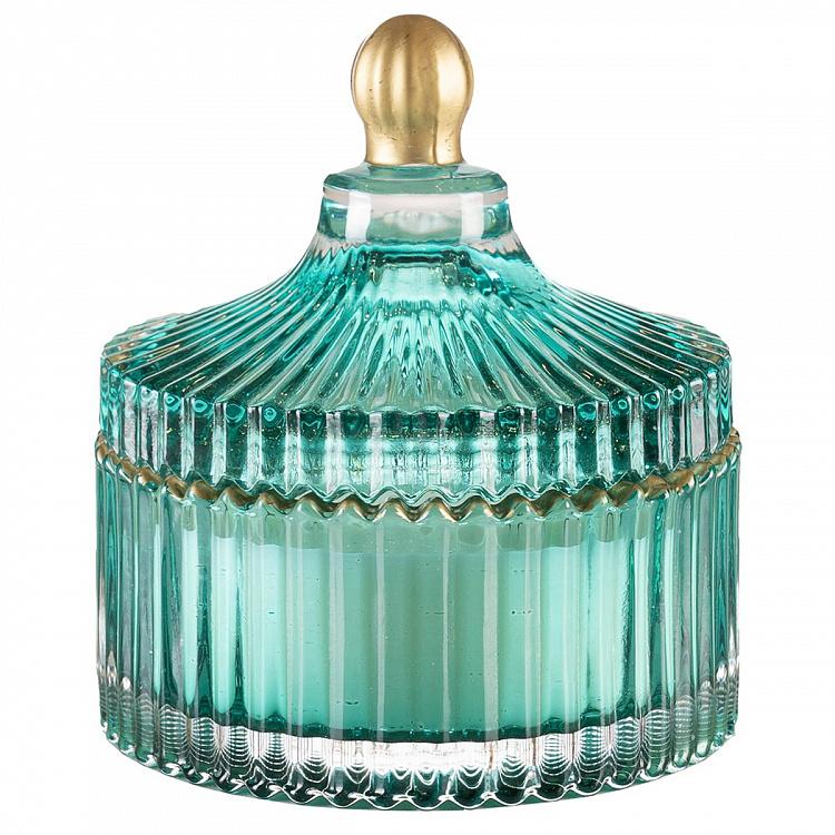 Арома-свеча в мятном рифлёном стакане Белый жасмин, L Aroma Candle In Mint Striped Glass White Jasmine Large