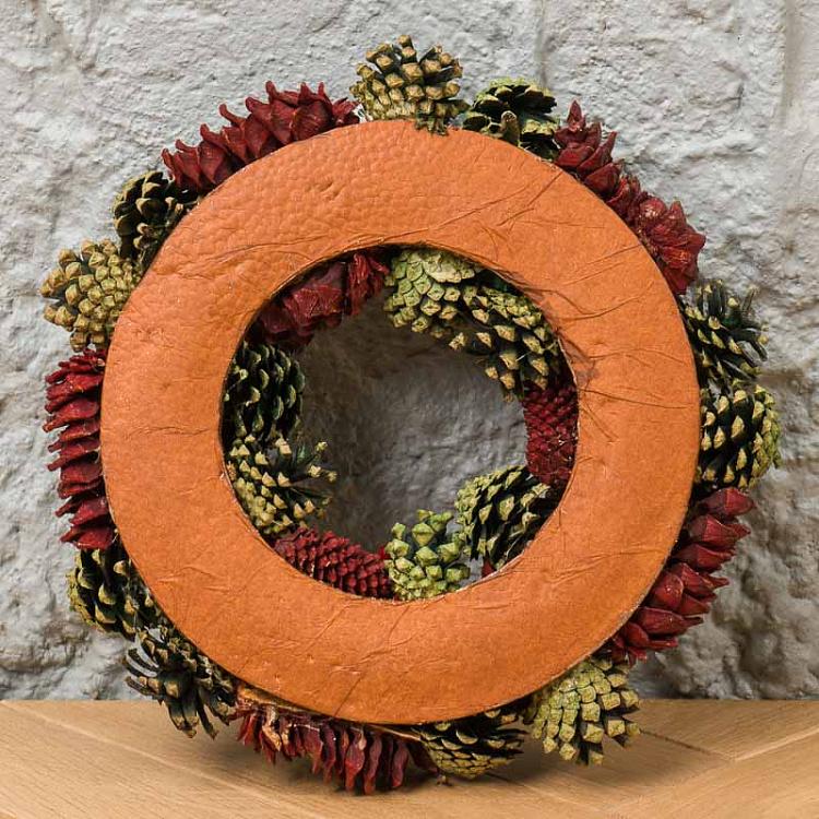 Позолоченный венок с сосновыми шишками Gilt Berry Pinecone Wreath Green Brown 34 cm