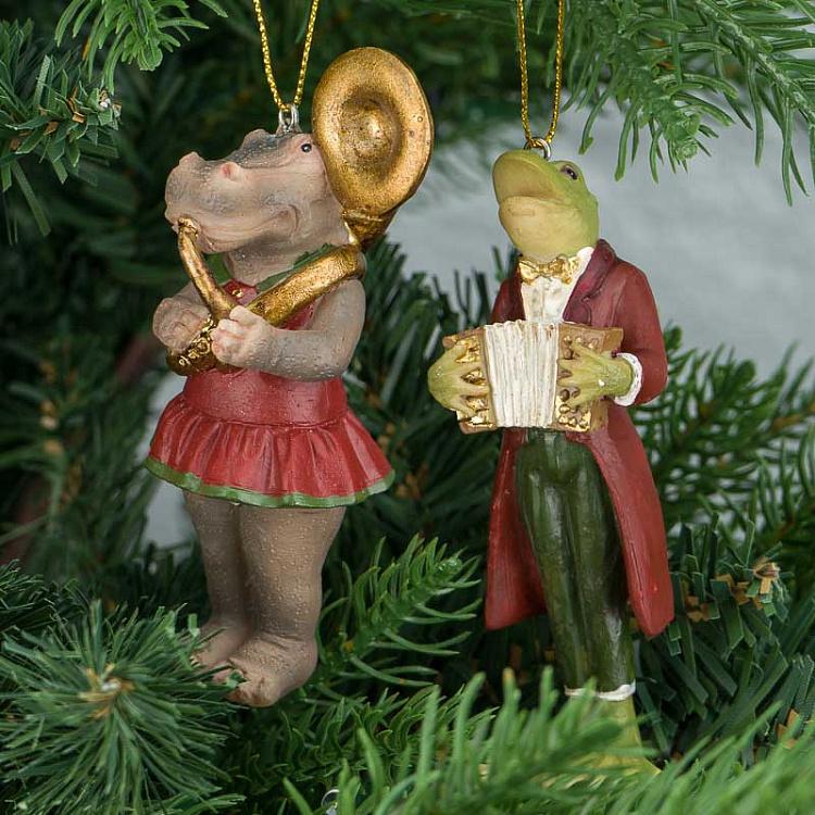 Набор из двух ёлочных игрушек Музыканты лягушка и бегемот Set Of 2 Musicians Frog Hippo 10,5 cm