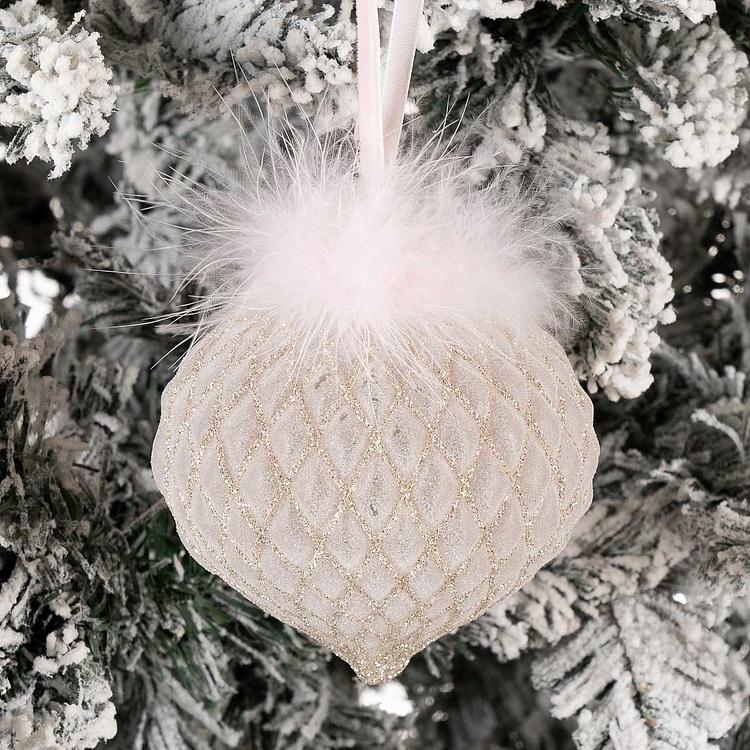 Ёлочная игрушка Розовый многогранный шар-луковица с пухом, M Multifaceted Bulb With Fluff Pink 10 cm