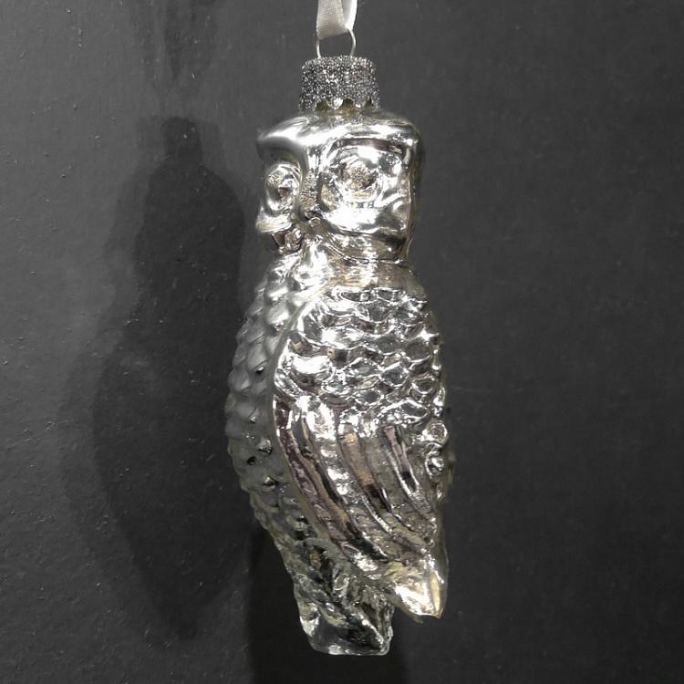 Ёлочная игрушка Сова дисконт Silver Owl With Silver Mini Beads 11 cm discount