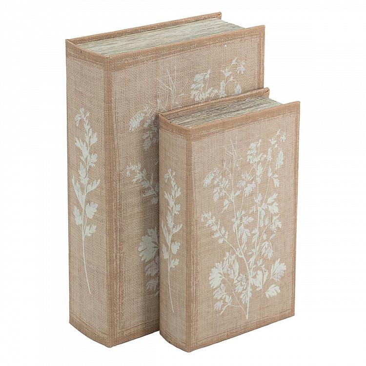 Set Of 2 Book Boxes Linen Floral Motif