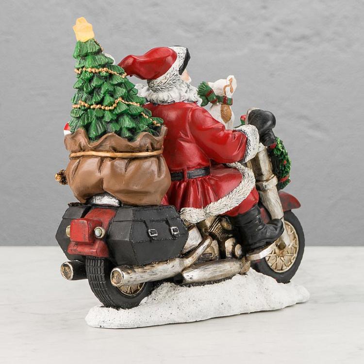 Новогодняя фигурка с подсветкой Санта на мотоцикле Led Santa With Motorbike Red 30 cm