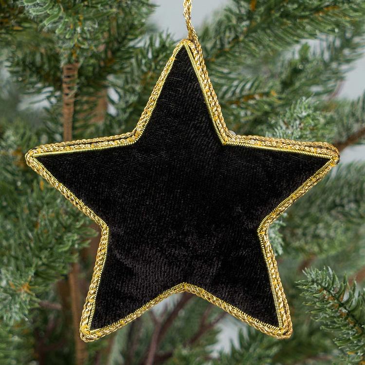 Ёлочная игрушка Чёрная бархатная звезда с жемчужинками Black Velvet Star With Pearls 10 cm