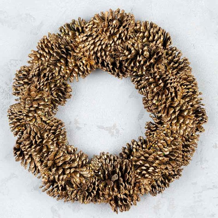 Золотистый венок из шишек Pinecone Wreath Gold 46 cm