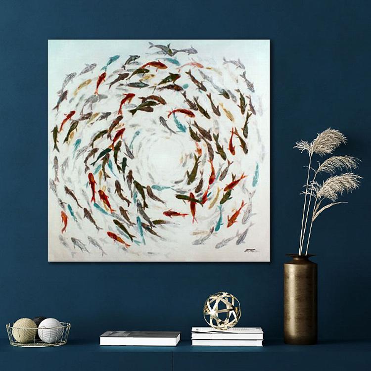 Картина Рыбная стая, акрил, холст Canvas Acrylic Painting Fish Swarm