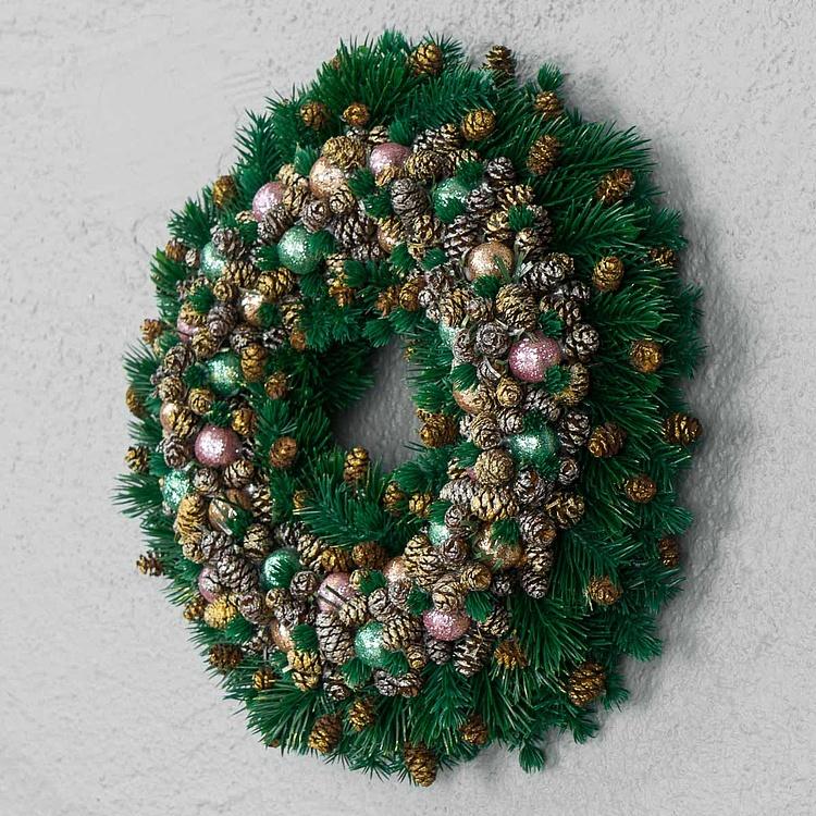Новогодний венок с шишками и веточками Wreath With Pinecones And Twigs 21 cm