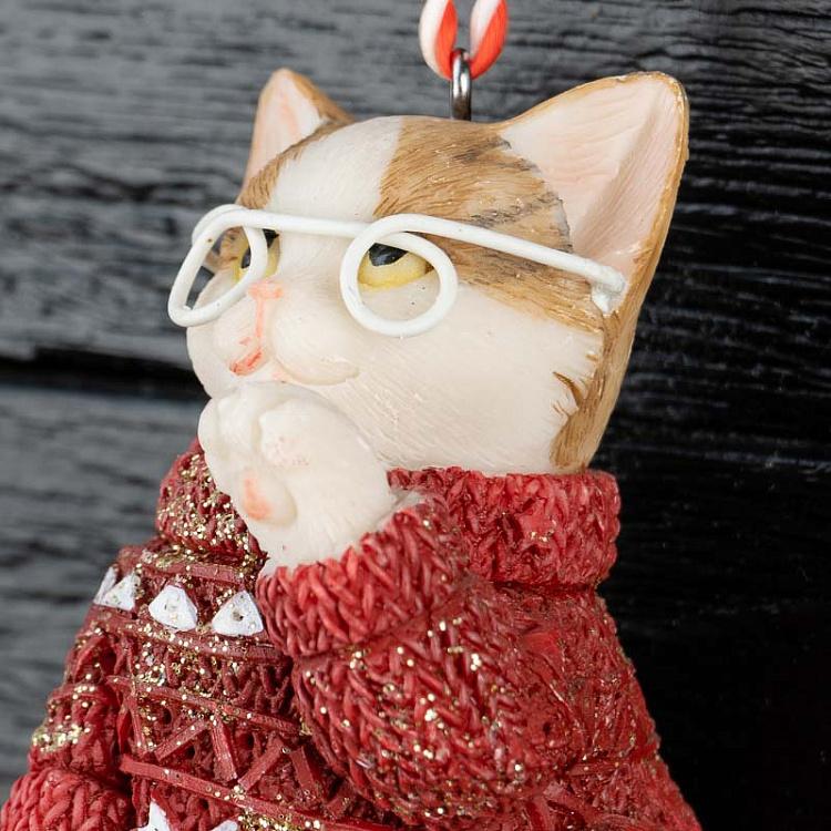 Ёлочная игрушка Кошечка в очках Cat With Glasses 6,5 cm