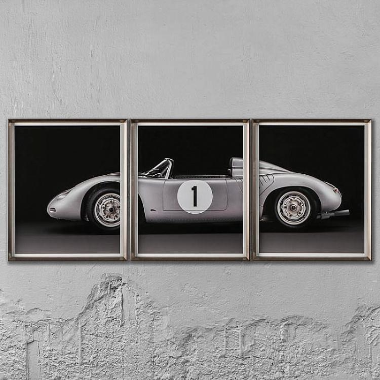Модульный фото-принт в деревянной раме Порше 718 дисконт Set Of 3 Porsche 718 RSK, Pewter Frame discount