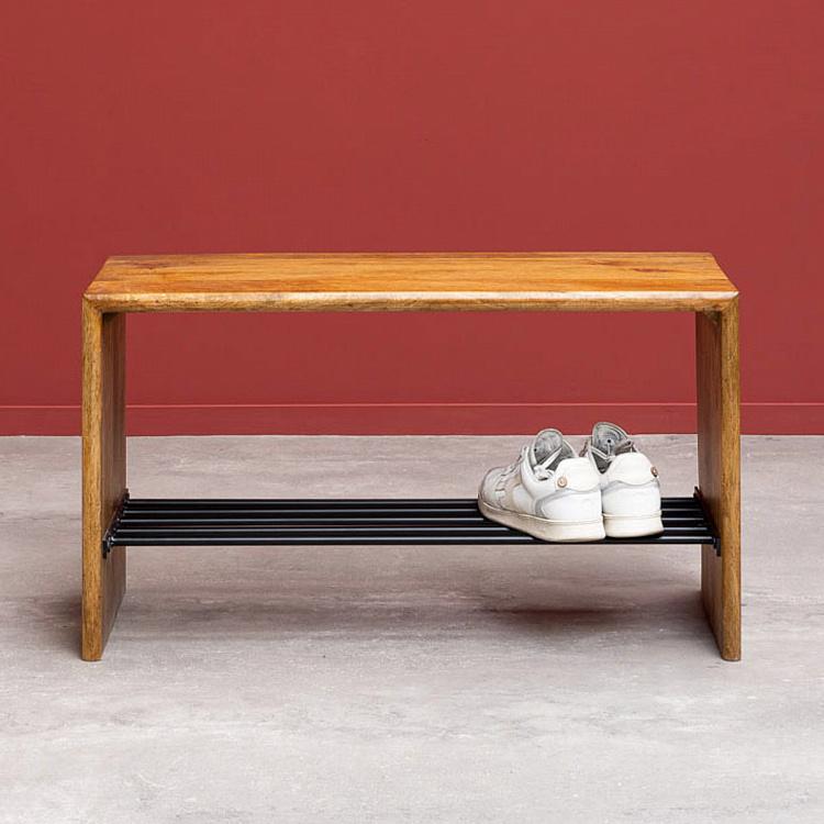 Скамья из дерева манго с полкой для обуви  Shoe Bench